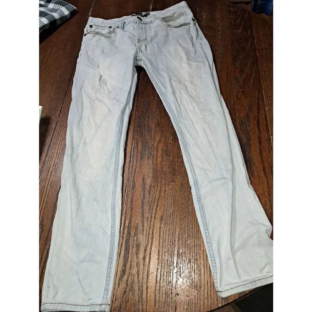 33x30 RSQ Seattle Skinny Tapered Distressed Denim Blue Jeans Pockets Belt Loops